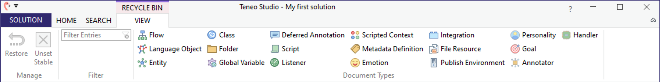 Recycle Bin tab and top ribbon