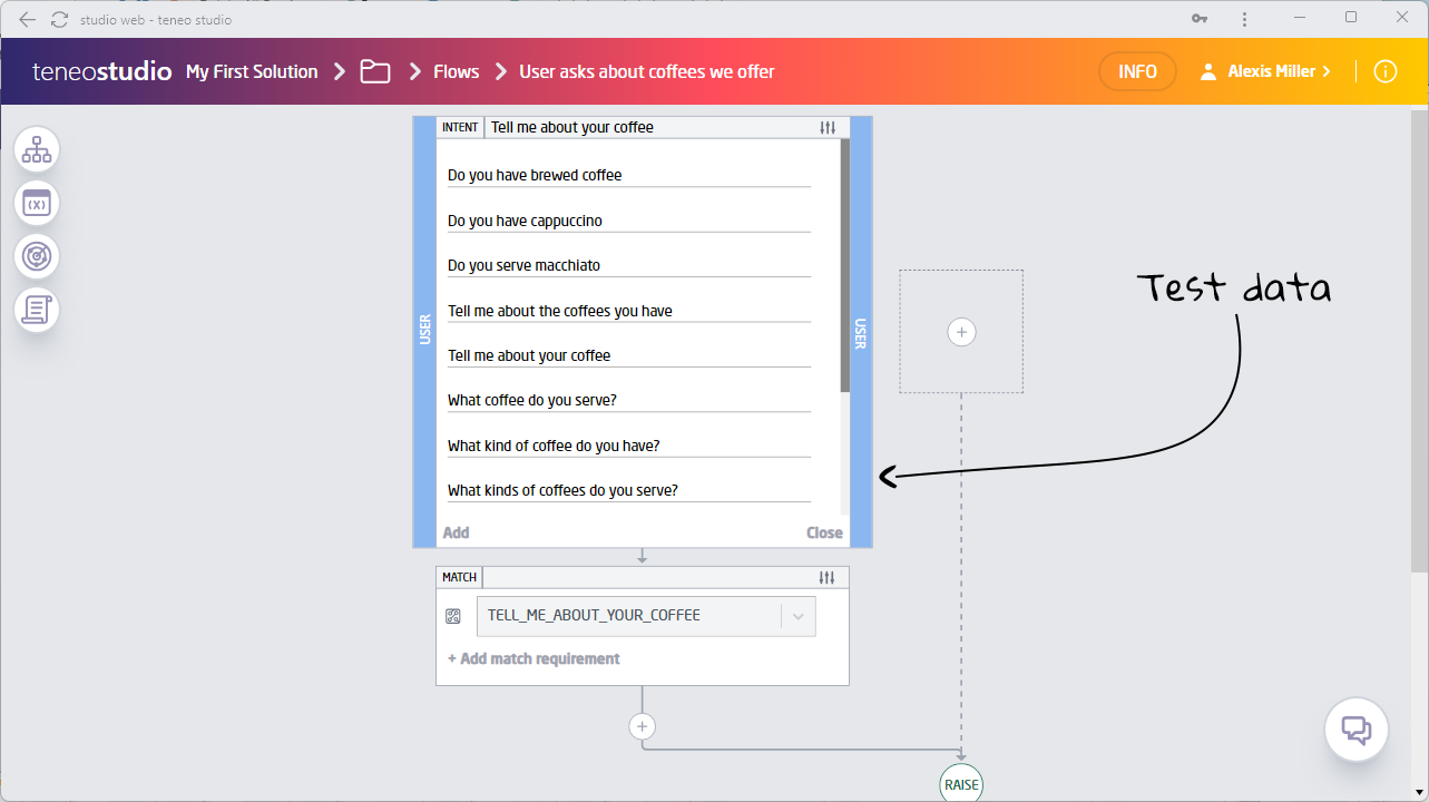test data in a flow trigger web